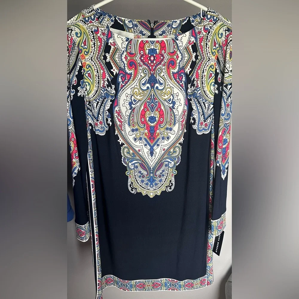 DONNA MORGAN size 10, Elegant NAVY BLUE Paisley Dress. NWT!!! - Picture 1 of 7